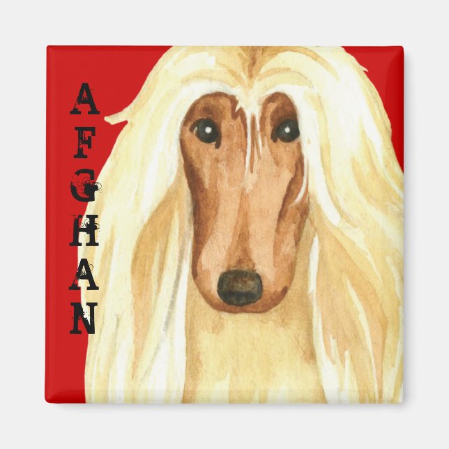 Afghan Hound Färg Block Magnet (Framsidan)