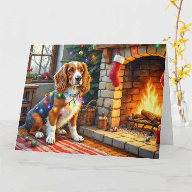 Afghan Hound Fireplace with Christmas Lights Kort (Gul blomma)