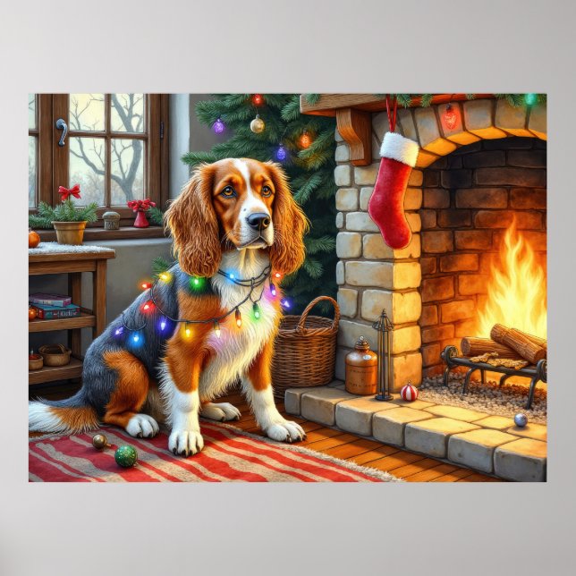 Afghan Hound Fireplace with Christmas Lights Poster (Framsidan)
