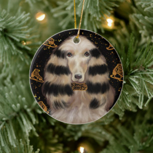 AFGHAN HOUND GULD JULGRANSPRYDNAD KERAMIK