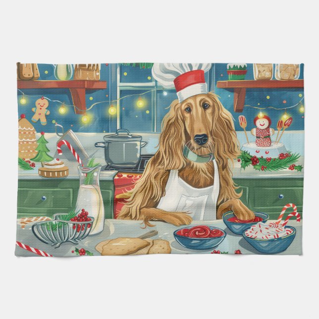 Afghan Hound Helgdag Baking: Festive God jul Kökshandduk (Horisontell)