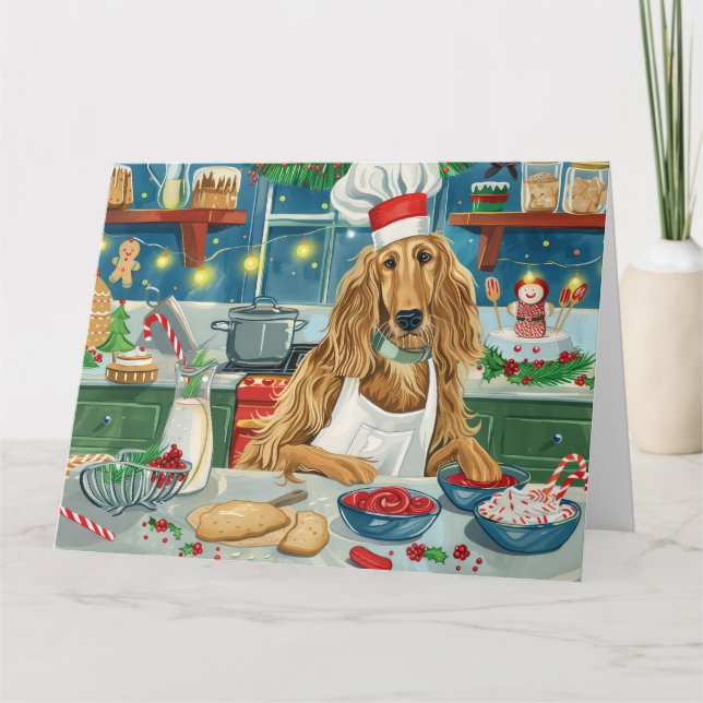 Afghan Hound Helgdag Baking: Festive God jul Kort (Framsida)