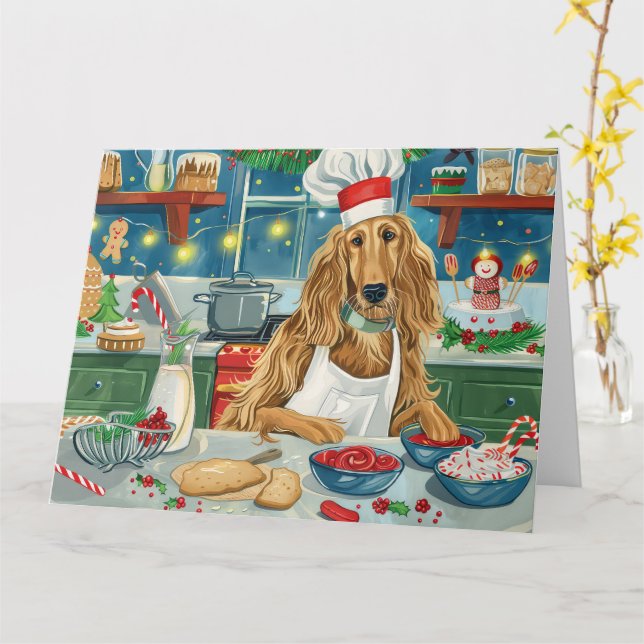Afghan Hound Helgdag Baking: Festive God jul Kort (Gul blomma)