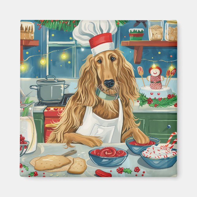 Afghan Hound Helgdag Baking: Festive God jul Magnet (Framsidan)