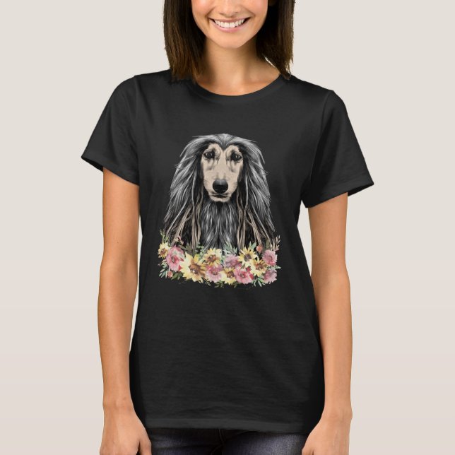 Afghan Hound Hund Blommigt T Shirt (Framsida)