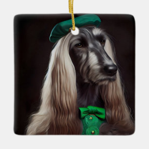 afghan hound hund i St. Patrick Dress Julgransprydnad Keramik