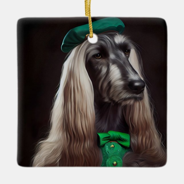 afghan hound hund i St. Patrick Dress Julgransprydnad Keramik (Framsida)