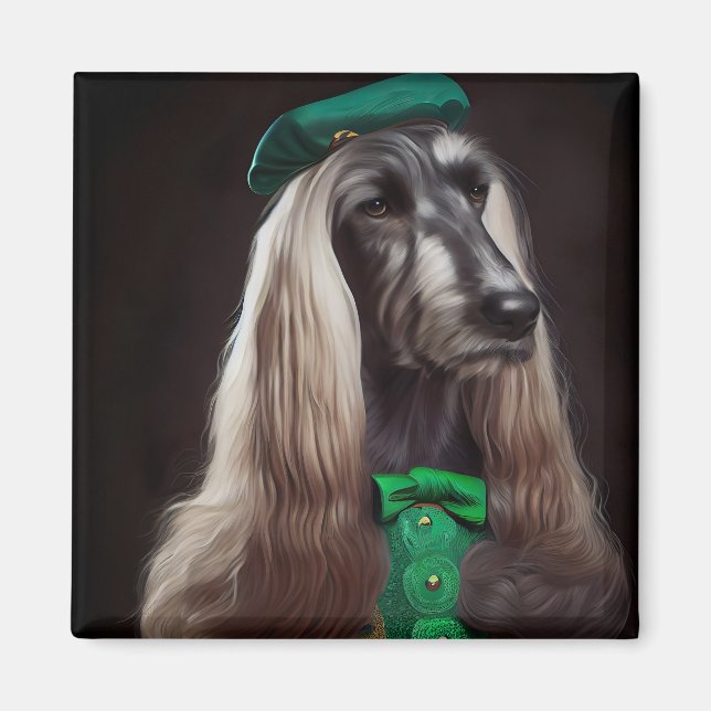afghan hound hund i St. Patrick Dress Magnet (Framsidan)