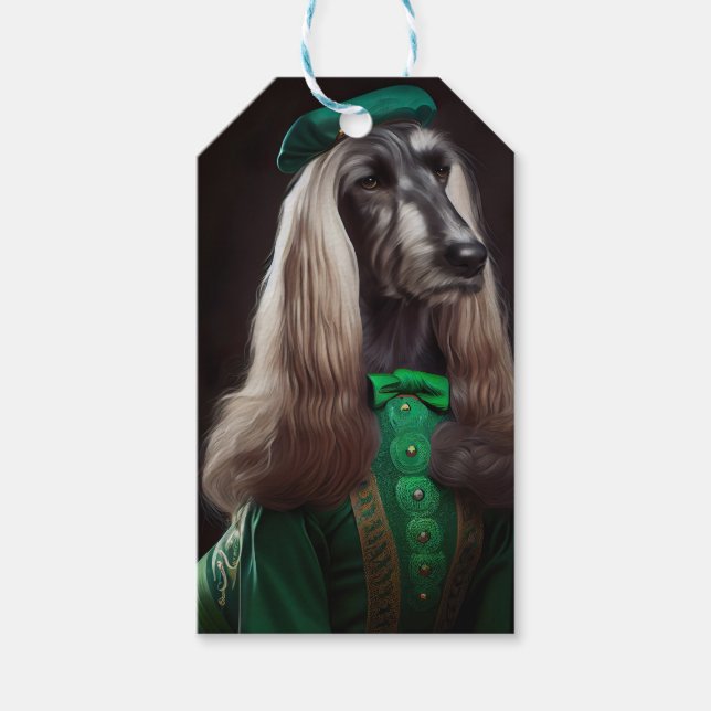 afghan hound hund i St. Patrick Dress Presentetikett (Framsidan)