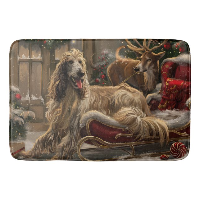 Afghan Hound Hund jul Festive Badrumsmatta (Framsidan)