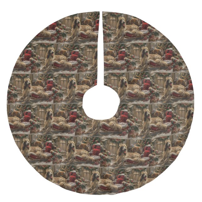 Afghan Hound Hund jul Festive Julgransmatta Borstad Polyester (Framsidan)