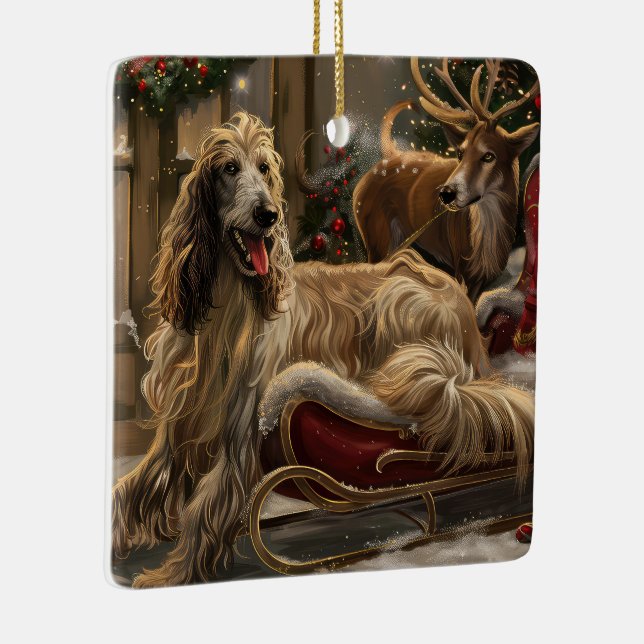 Afghan Hound Hund jul Festive Julgransprydnad Keramik (Höger)