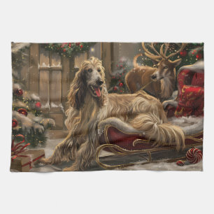 Afghan Hound Hund jul Festive Kökshandduk