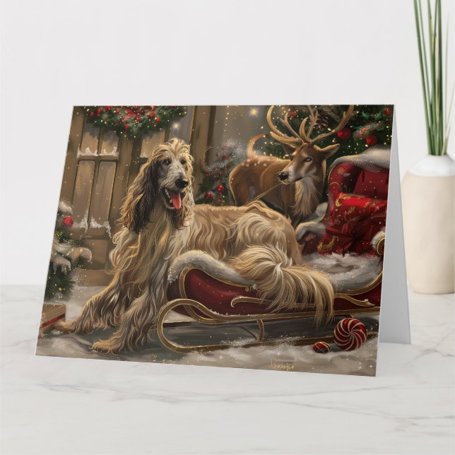 Afghan Hound Hund jul Festive Kort (Framsida)