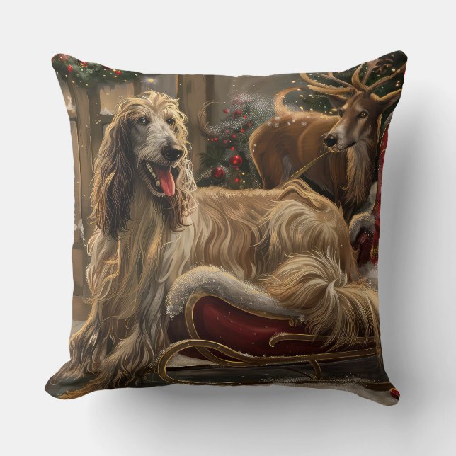 Afghan Hound Hund jul Festive Kudde (Framsida)