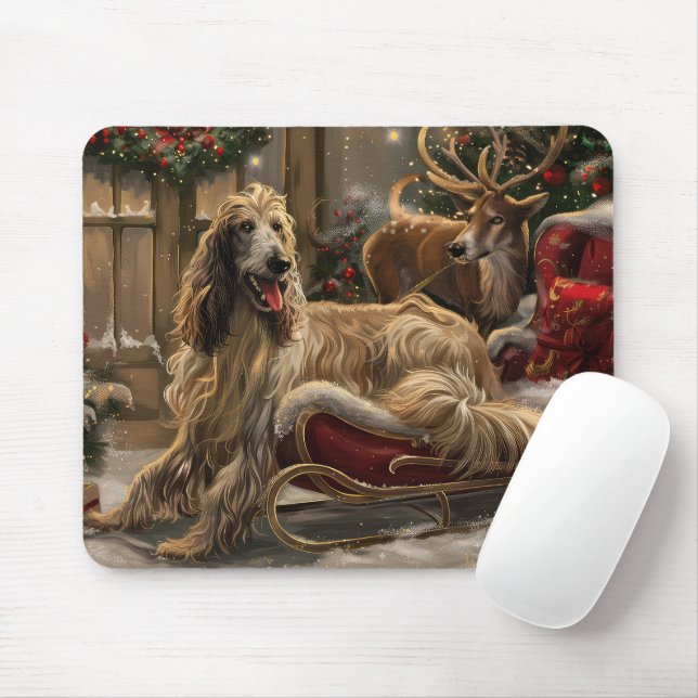 Afghan Hound Hund jul Festive Musmatta (Med mus)