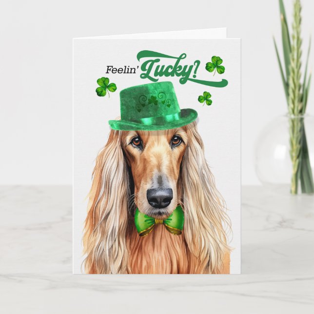 Afghan Hound Hund Lucky St patrick's day Helgkort (Framsida)