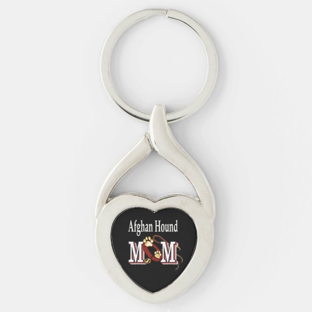 Afghan Hound Hund Mamma Twisted Heart Silverfärgad Nyckelring (Framsidan)