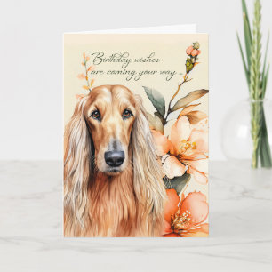 Afghan Hound Hund med Peach Lilies Birthday Kort