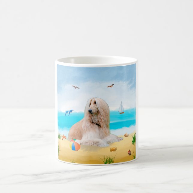 Afghan Hound Hund on Beach Kaffemugg (Center)