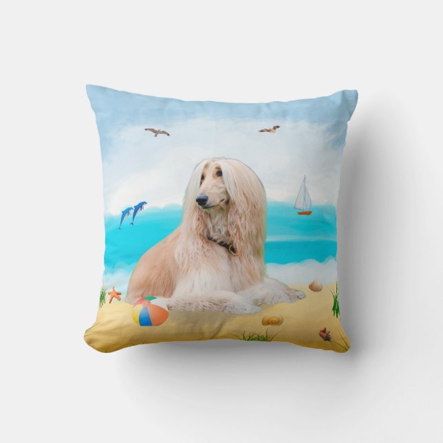 Afghan Hound Hund on Beach Kudde (Framsida)