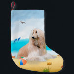 Afghan Hound Hund on Beach Liten Julstrumpa<br><div class="desc">En afghan hound sitta på stranden är en perfekt gåva till någon som kärlek i hund aveln.</div>