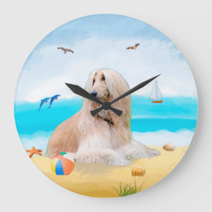 Afghan Hound Hund on Beach Stor Klocka