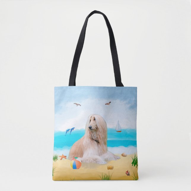 Afghan Hound Hund on Beach Tygkasse (Framsida)