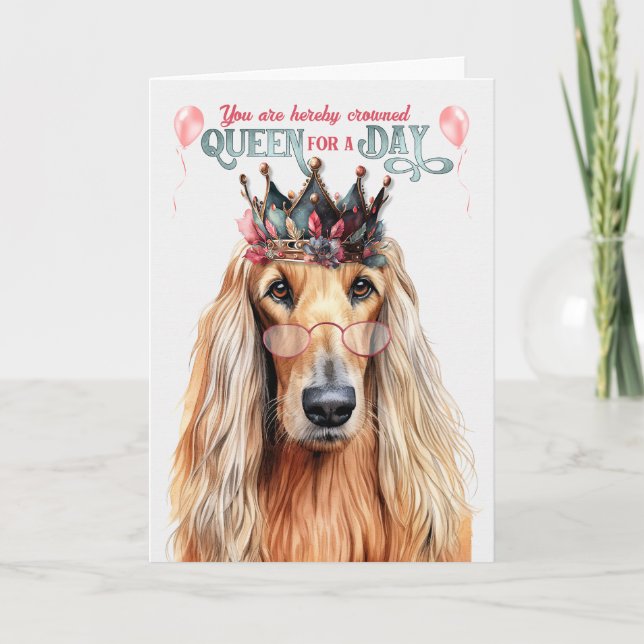 Afghan Hound Hund Queen for Day Funny Birthday Kort (Framsida)
