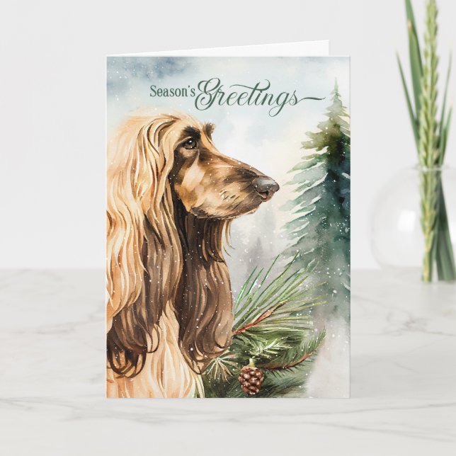 Afghan Hound Hund Season's Greetings Woodland Helgkort (Framsida)