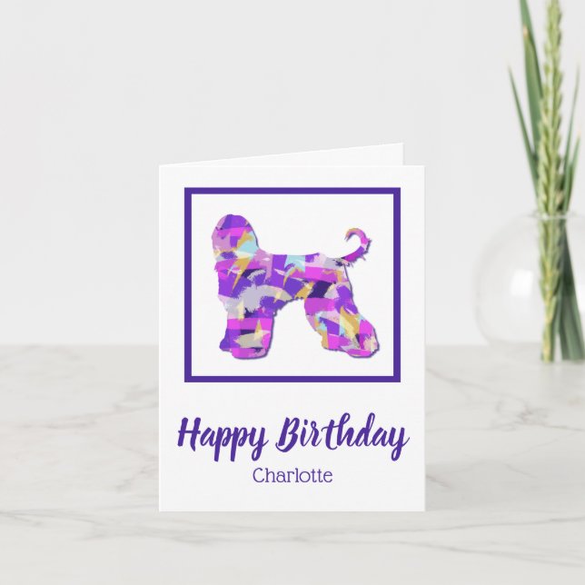 Afghan Hound Hund Silhouette Rosa Lila Birthday Kort (Framsida)