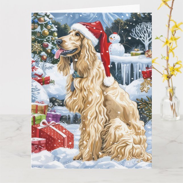Afghan Hound Hund Winter Wonderland jul Joy Kort (Gul blomma)