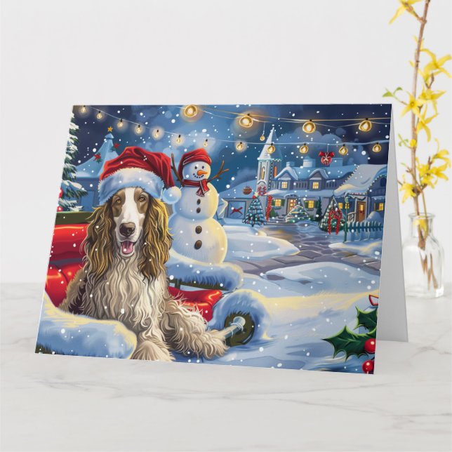 Afghan Hound i Sleigh Snö jul Kort (Gul blomma)