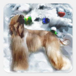 Afghan Hound-jul Fyrkantigt Klistermärke