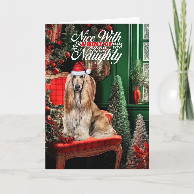 Afghan Hound Julhund Snäll eller Elak Helgkort (Framsida)