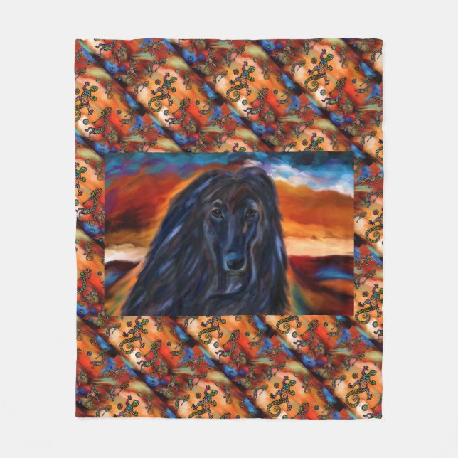 Afghan Hound Kokopelli konstmålning   Fleecefilt (Framsidan)