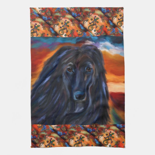 Afghan Hound Kokopelli konstmålning      Kökshandduk (Vertikal)