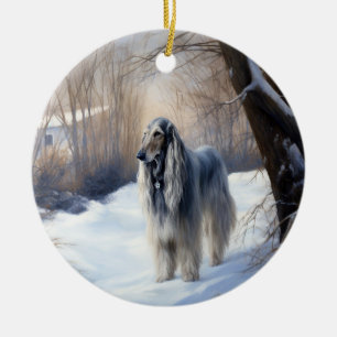 Afghan Hound Låt det snöa jul Julgransprydnad Keramik