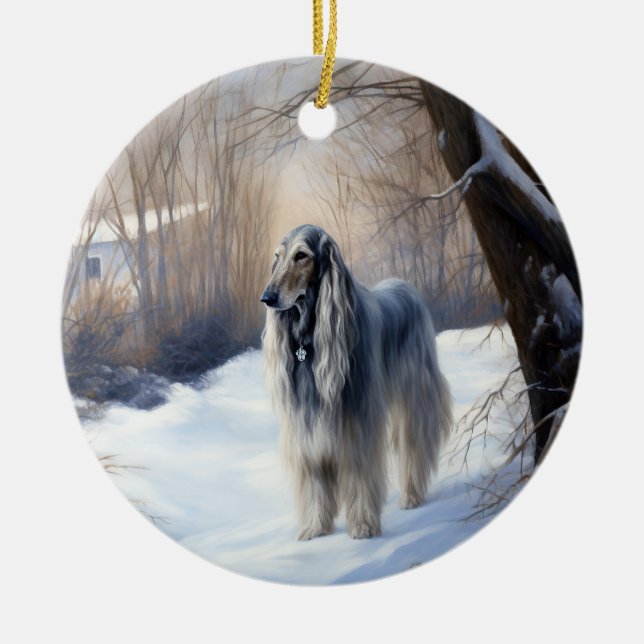 Afghan Hound Låt det snöa jul Julgransprydnad Keramik (Framsidan)