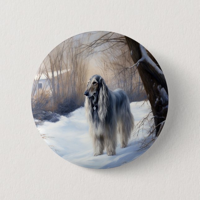 Afghan Hound Låt det snöa jul Knapp (Framsida)