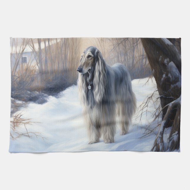 Afghan Hound Låt det snöa jul Kökshandduk (Horisontell)