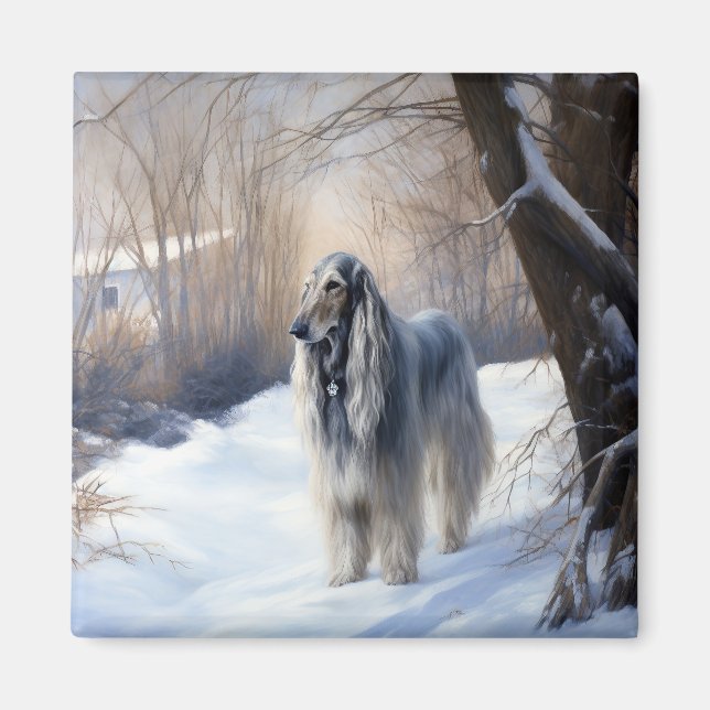 Afghan Hound Låt det snöa jul Magnet (Framsidan)