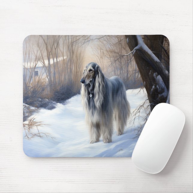 Afghan Hound Låt det snöa jul Musmatta (Med mus)