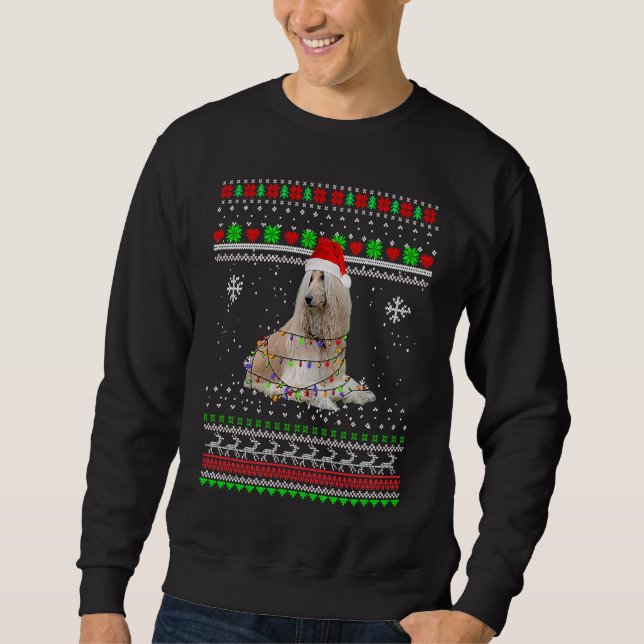 Afghan Hound Ljus  Jul Pyjamas  Xmas Tröja Lång Ärmad Tröja (Framsida)