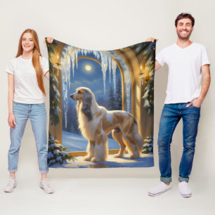 Afghan Hound med julbelysning Holiday Fleecefilt