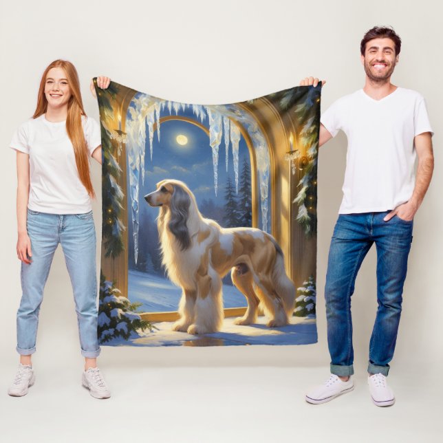 Afghan Hound med julbelysning Holiday Fleecefilt (På plats)