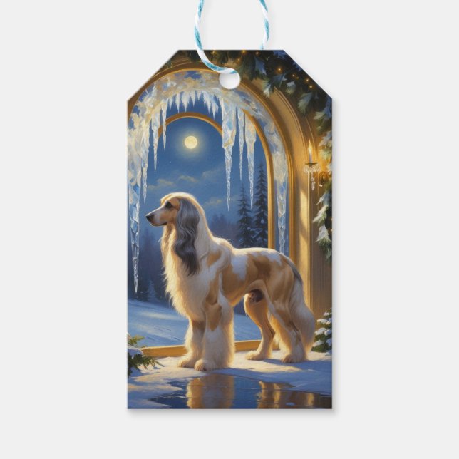 Afghan Hound med julbelysning Holiday Presentetikett (Framsidan)