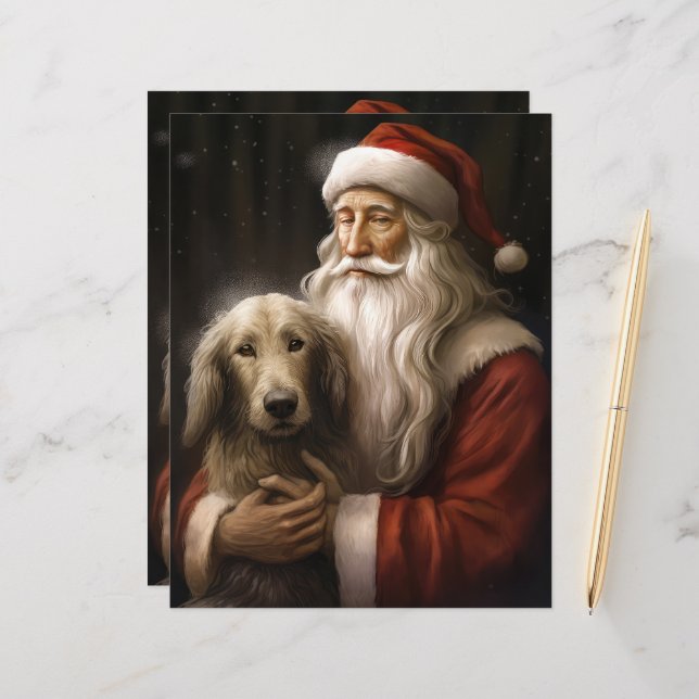 Afghan Hound med Jultomten Festive jul (Fram/Back In Situ)