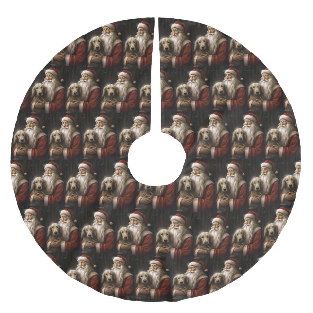 Afghan Hound med Jultomten Festive jul Julgransmatta Borstad Polyester (Framsidan)