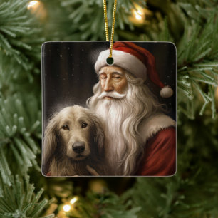 Afghan Hound med Jultomten Festive jul Julgransprydnad Keramik